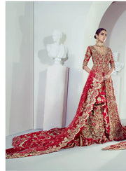 Red Open Shirt Lehnga with Embroidery