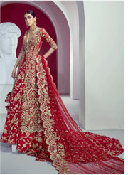 Red Open Shirt Lehnga with Embroidery 