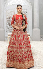 Red Pakistani Bridal Dress in Gown and Dupatta Style