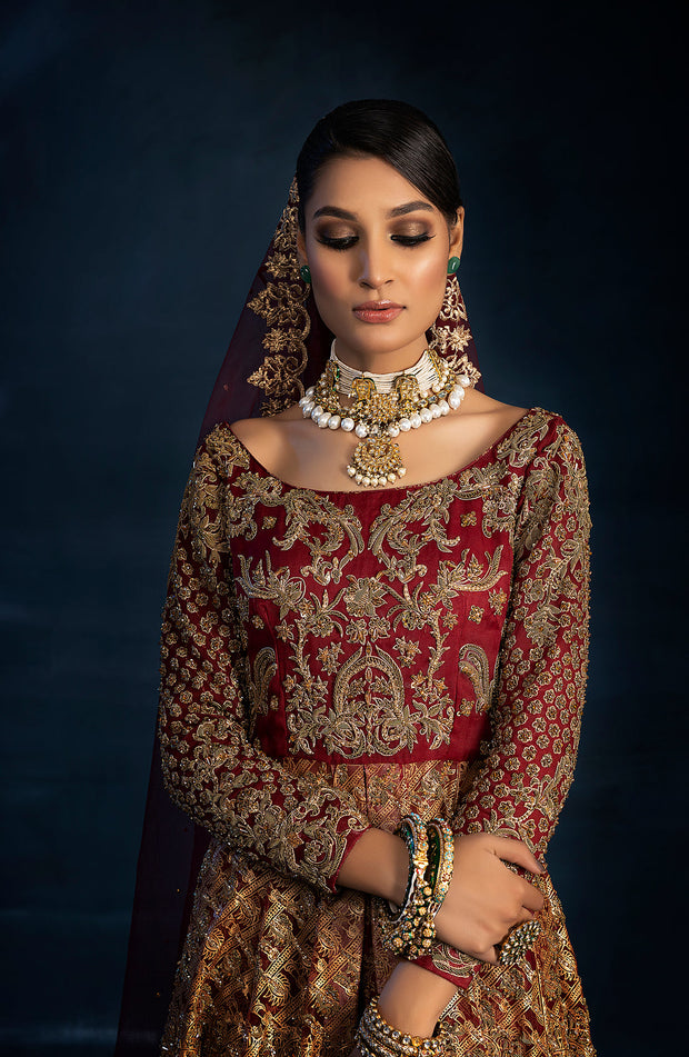 Red Pakistani Bridal Dress in Open Kameez Lehenga Style Online
