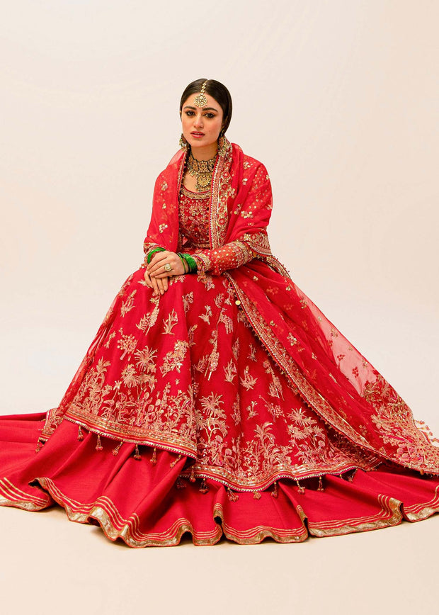 Red Pakistani Bridal Dress in Pishwas and Sharara Style Online