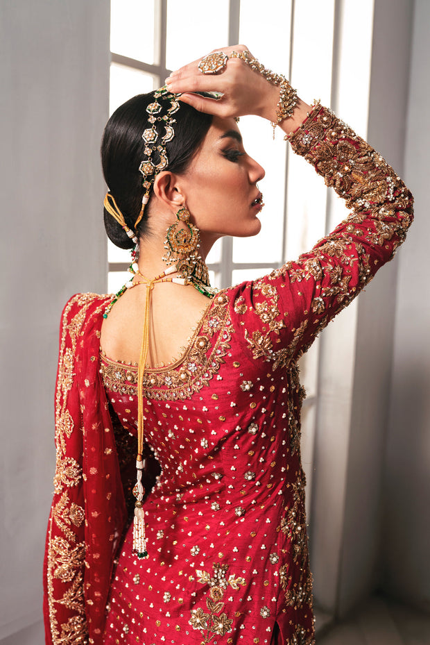 Red Pakistani Bridal Dress in Sharara Kameez Style Online