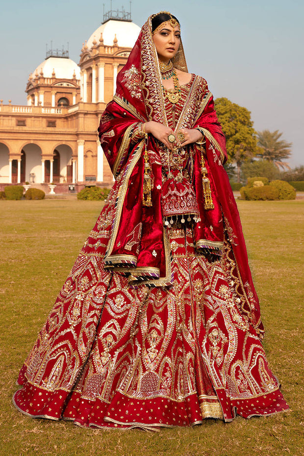 Latest Red Pakistani Bridal Dress in Traditional Pishwas Frock and