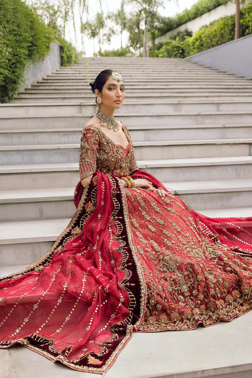Majestic Red Pakistani Bridal Gown with Dupatta