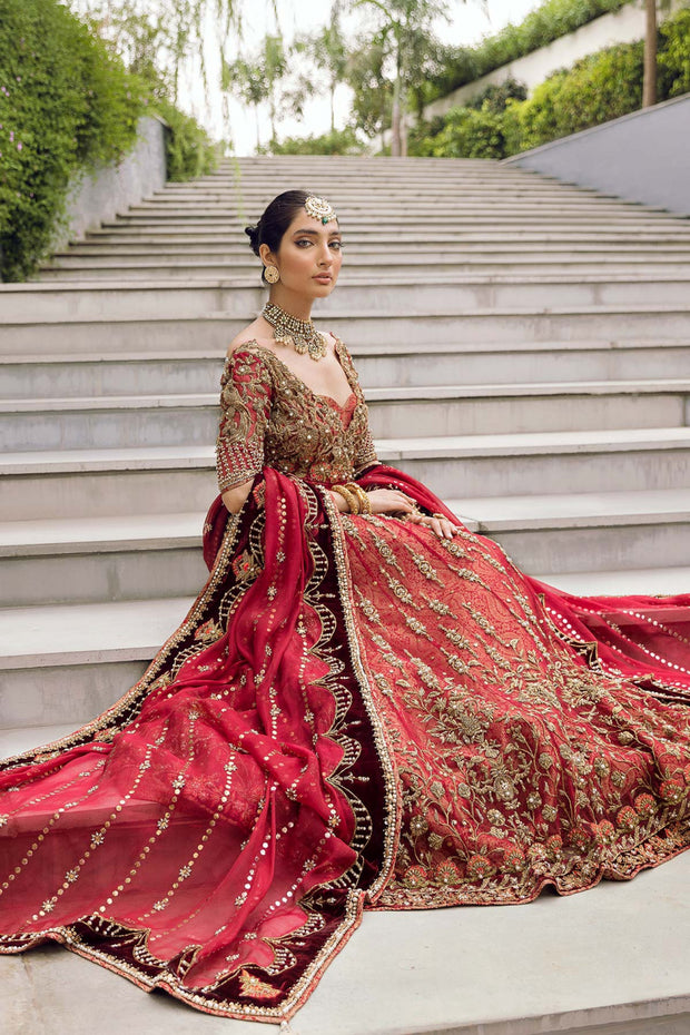 Red Pakistani Bridal Gown with Dupatta Dress