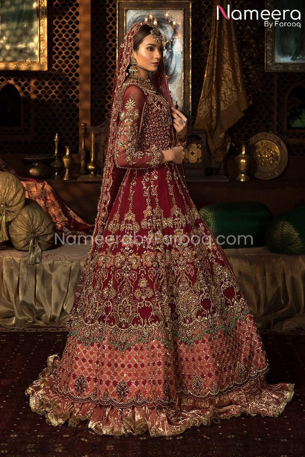 Red Pakistani Bridal Lehenga with Frock