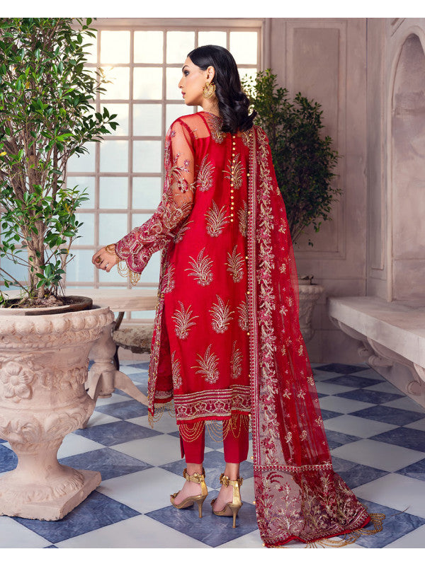 Red Pakistani Dress for Party with Net Embroidery 2022