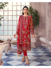 Red Pakistani Dress for Party with Net Embroidery