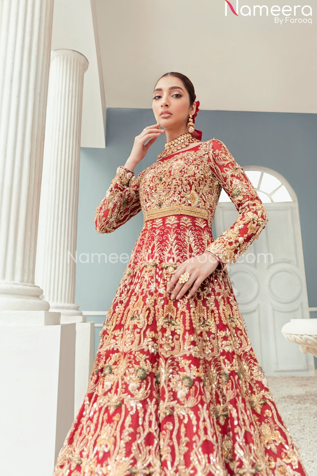 Golden and Red Bridal Dress
