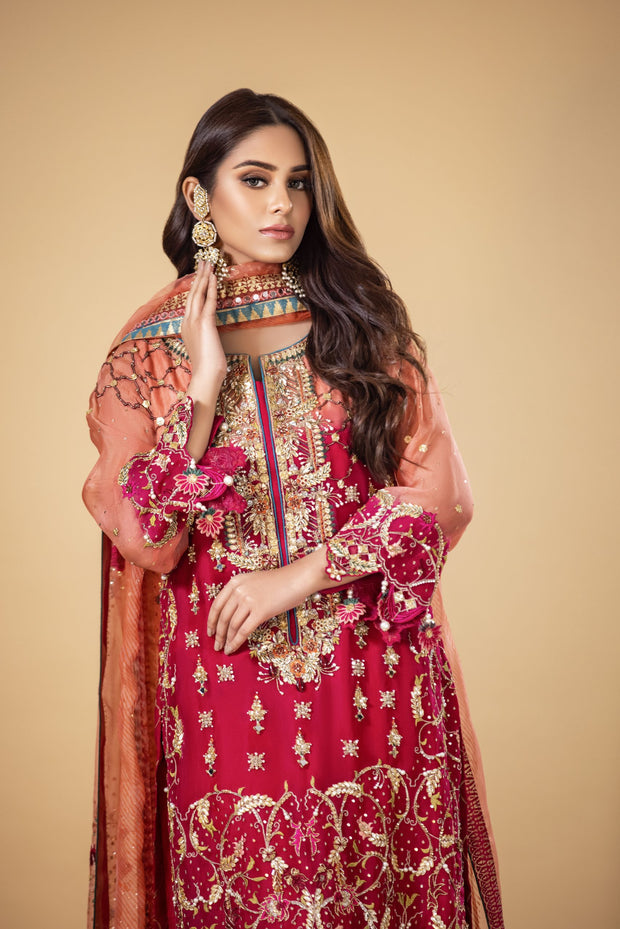 Red Pakistani Wedding Dress in Kameez Trouser Style Online