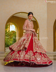 red peplum lehenga