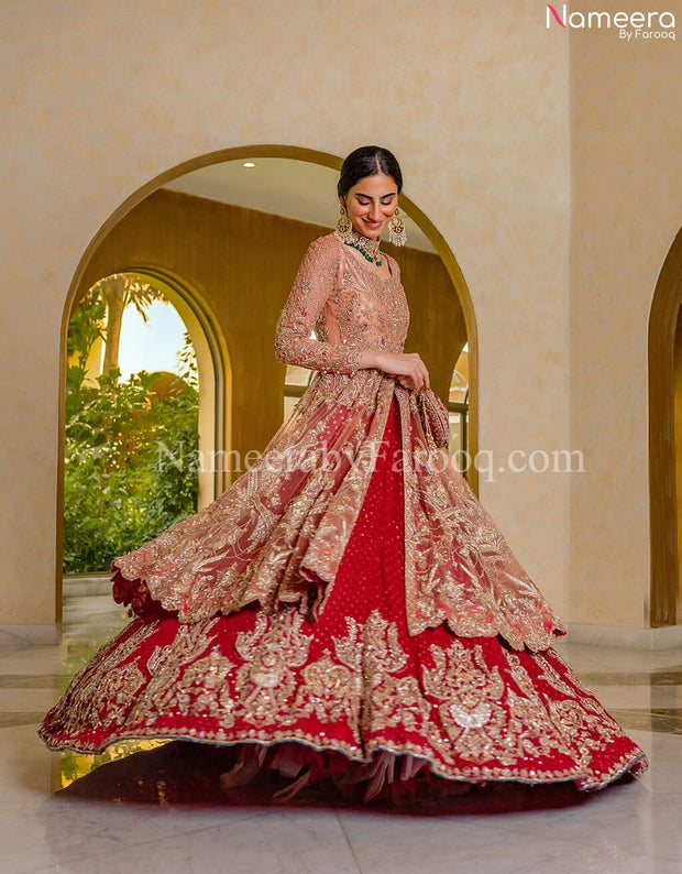 red peplum lehenga