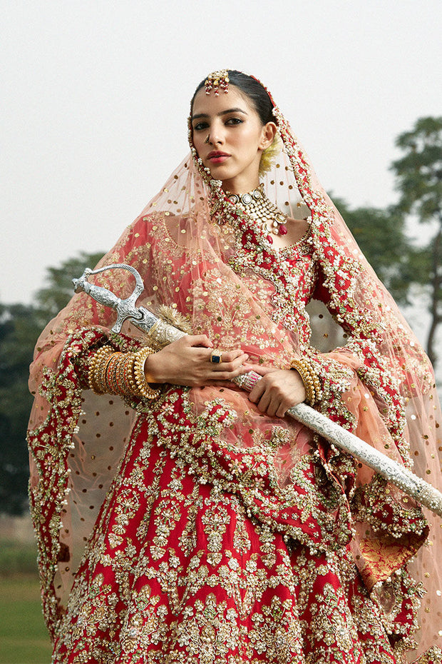 Red Raw Silk Lehenga Choli for Pakistani Wedding Dress