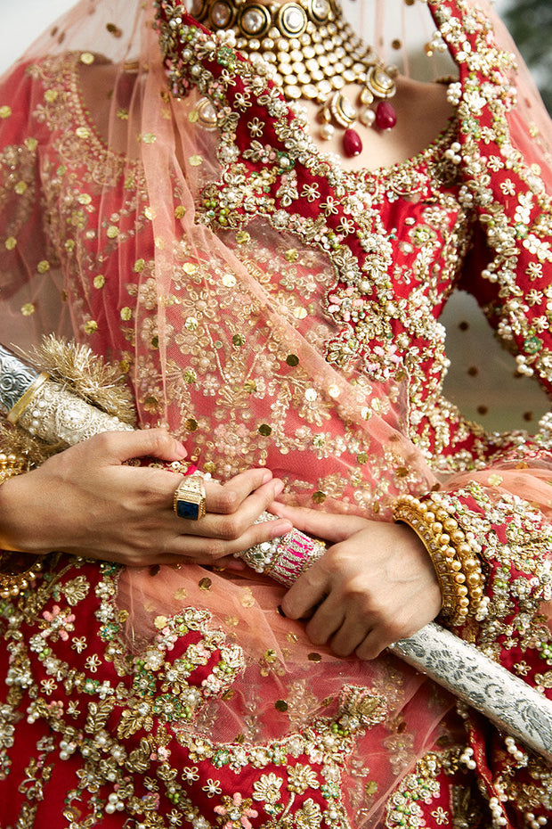Red Raw Silk Lehenga Choli for Pakistani Wedding Dresses 2023