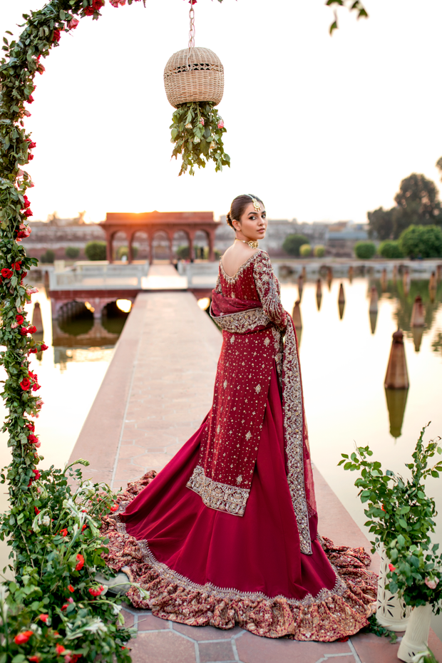 Red Raw Silk Lehenga Shirt Pakistani Wedding Dresses