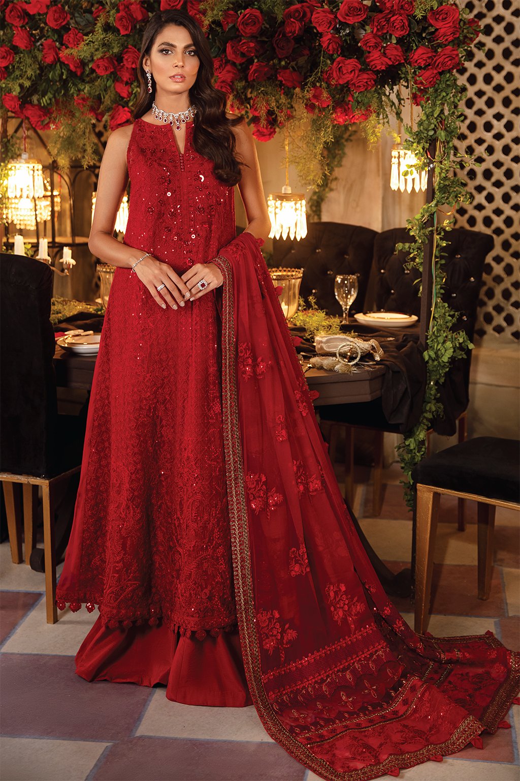 Pakistani Red Dress With Long Kameez Designer Online 2021 Nameera by Farooq
