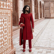 Red Sherwani Turban Dress for Pakistani Groom Dress