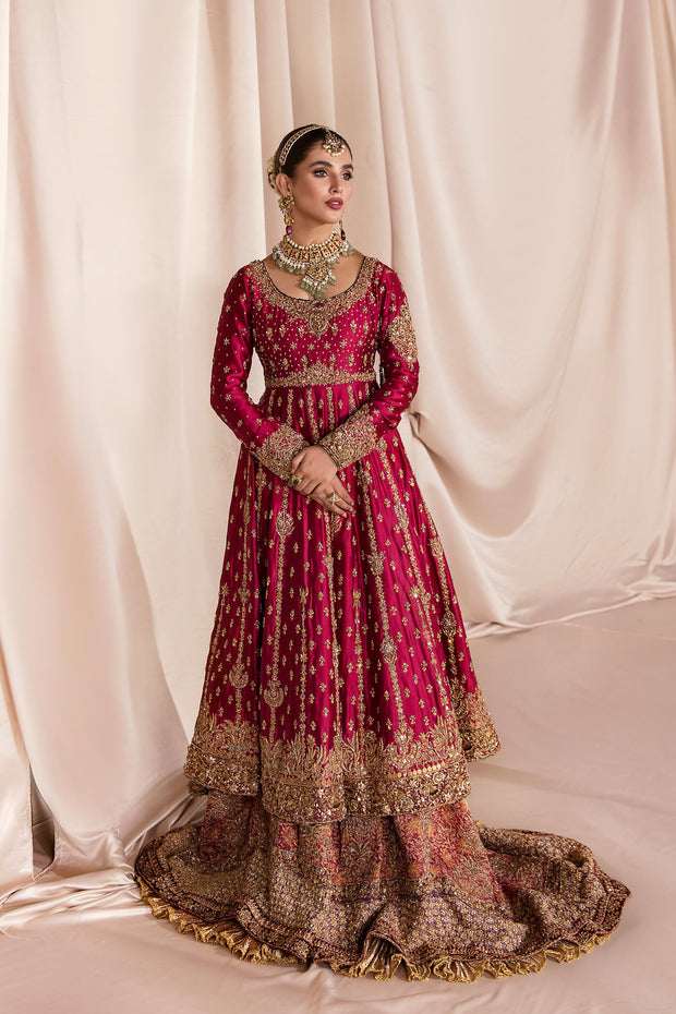 Red Silk Frock Gown Lehenga Pakistani Wedding Dress