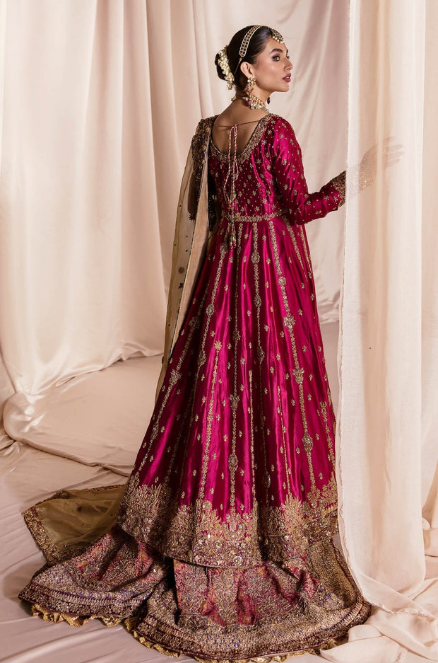Red Silk Frock Gown Lehenga Pakistani Wedding Dresses 2023