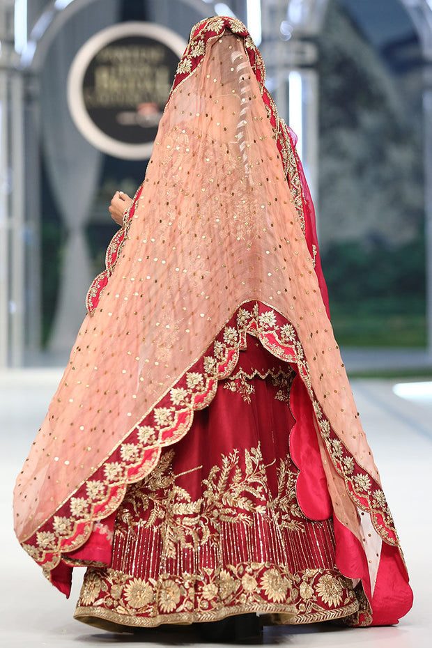 Red Silk Lehenga Kameez for Pakistani Bridal Dress