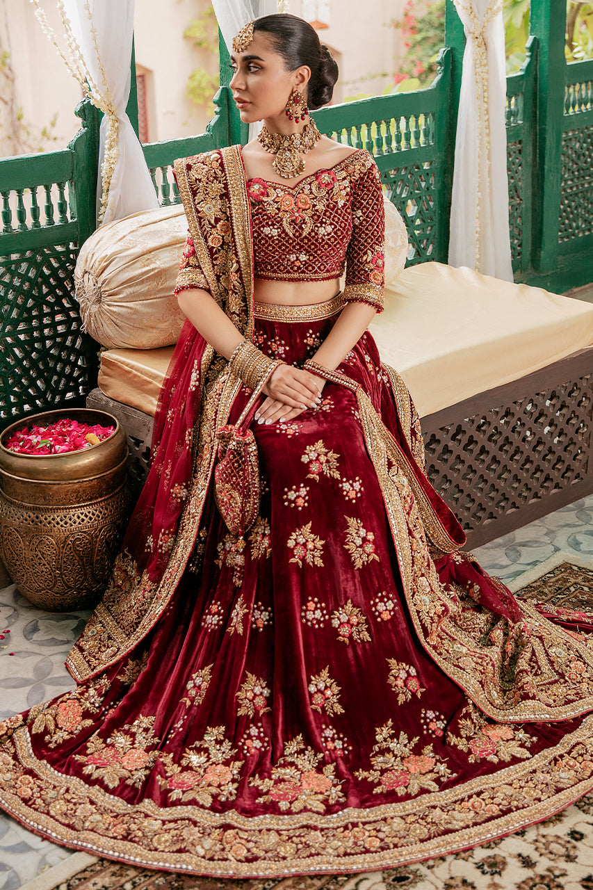Red Velvet Lehenga Choli Dress Pakistani Bridal Wear 2022