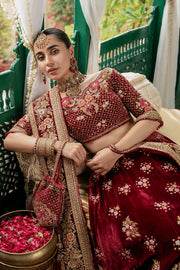 Red Velvet Lehenga Choli Dress Pakistani Bridal Wear 2023