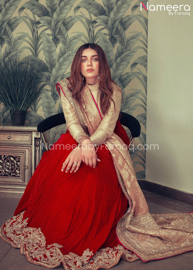 Red Velvet Lehenga Choli with Dupatta