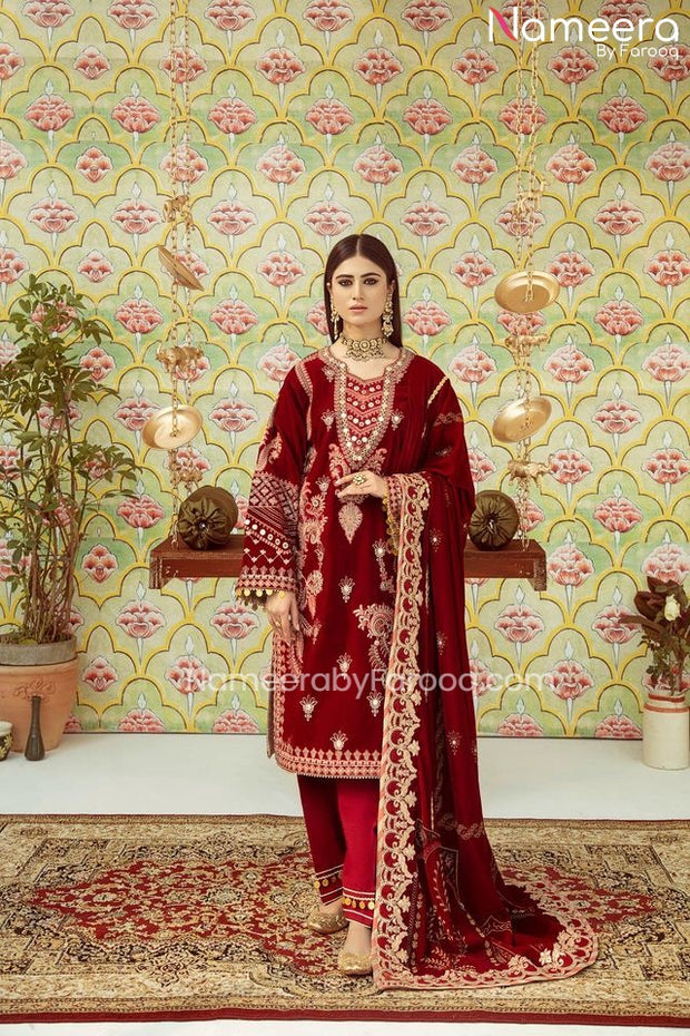 Red Velvet Salwar Kameez Pakistani Wedding