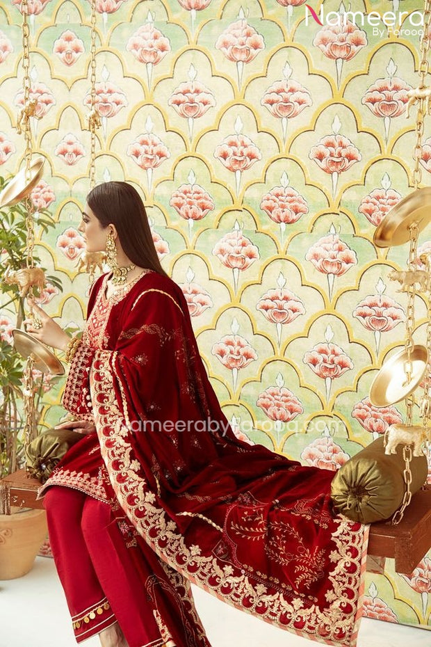 Red Velvet Salwar Kameez Pakistani Wedding Dress 2021