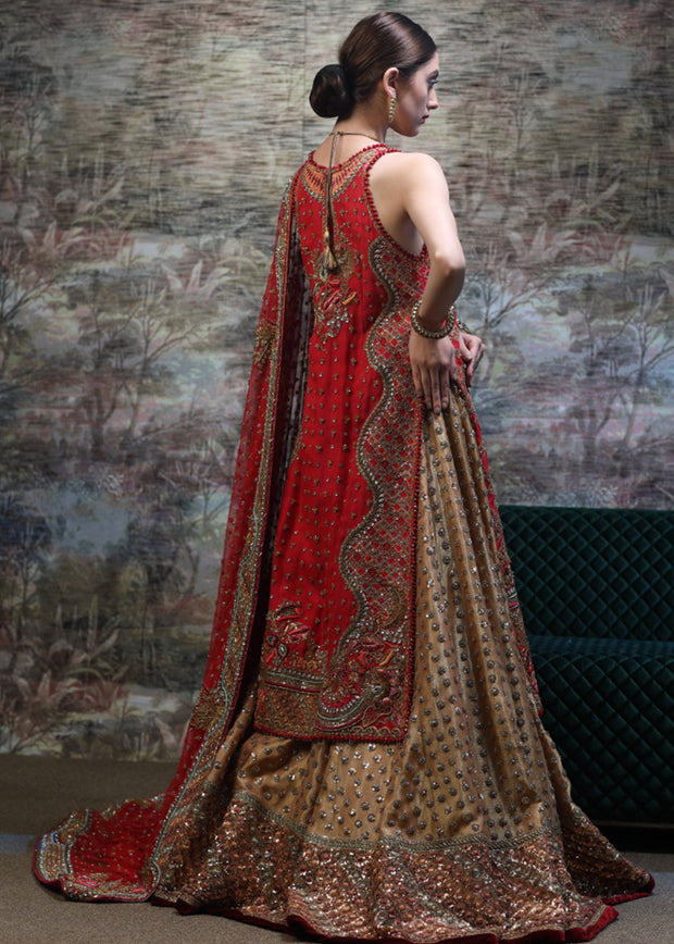 Red Pakistani Bridal Lehnga for Wedding Backside View