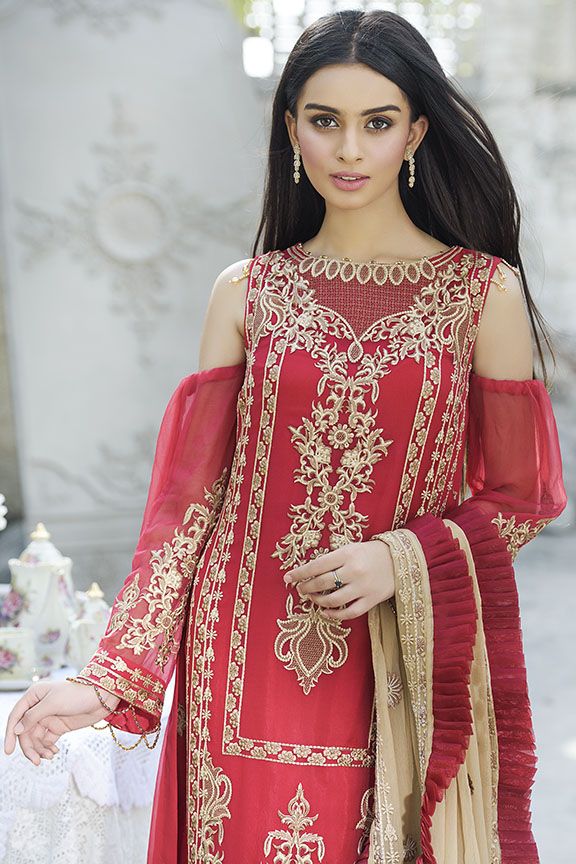 Lavish red crinkle chiffon dress for party wear # P2294