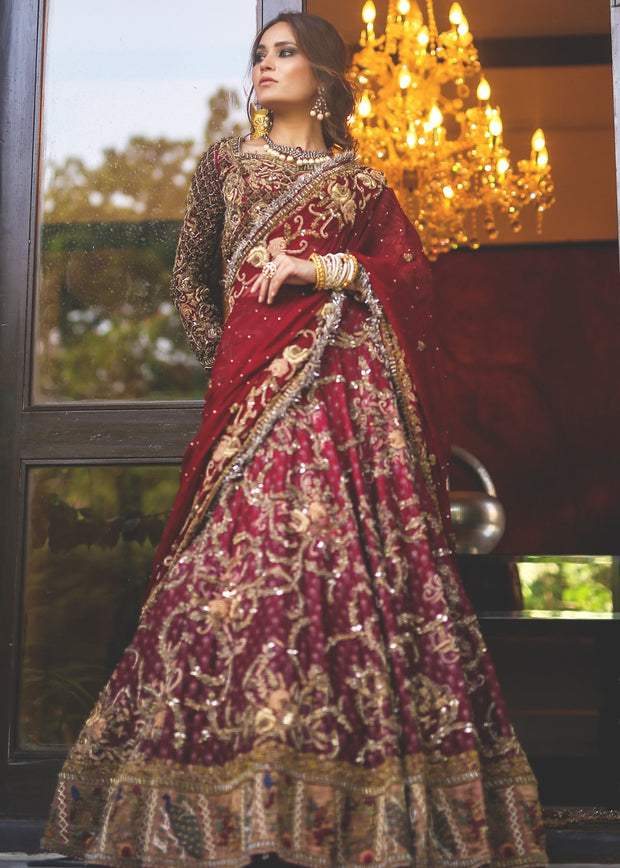 Beautiful red ghaghra choli bridal dress with alluring designing # B3333