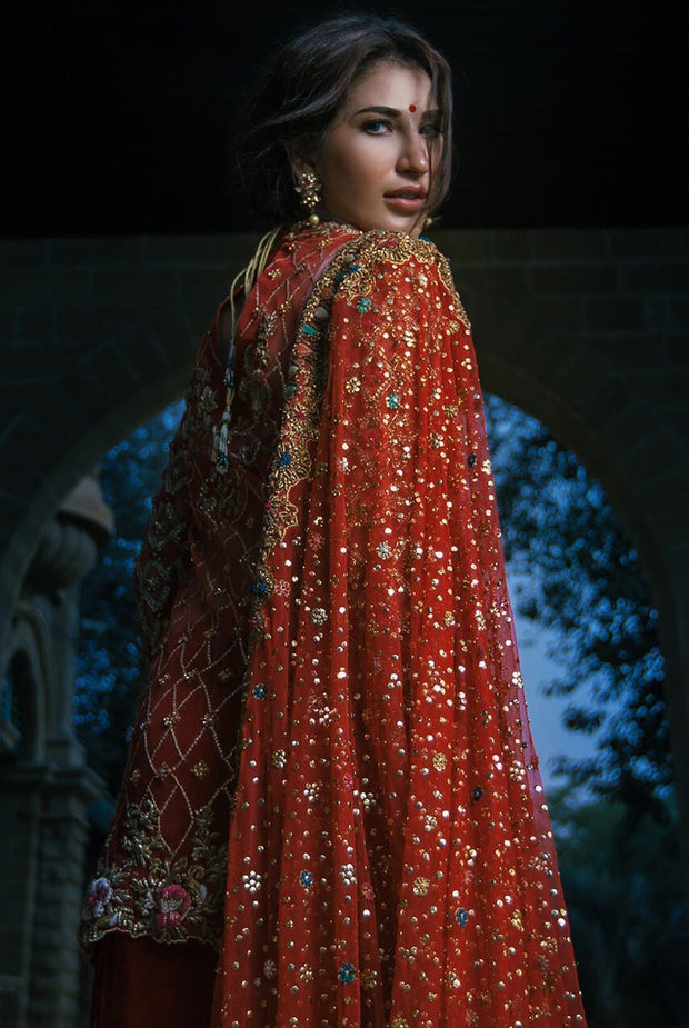 Elegant deep red ghaghra dress for bridal wear # B3318