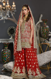 Pakistani Formal Dress of Deep Red Colour 2