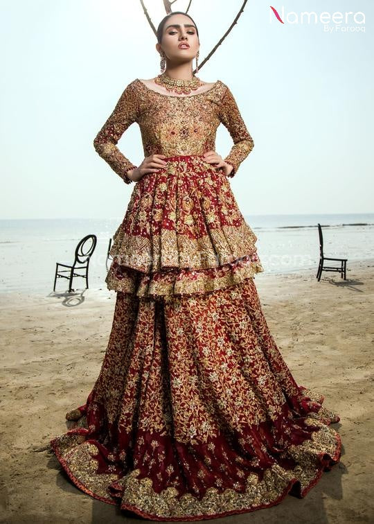 Red and Gold Pakistani Wedding Dress for Bride