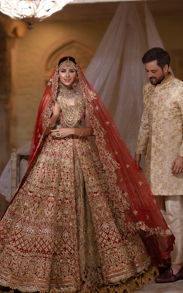 Bridal Maxi with Lehenga Dupatta Red and Golden Dress Pakistani SMALL Bridal Maxi with Lehenga Dupatta Red and Golden Dress Pakistani SMALL