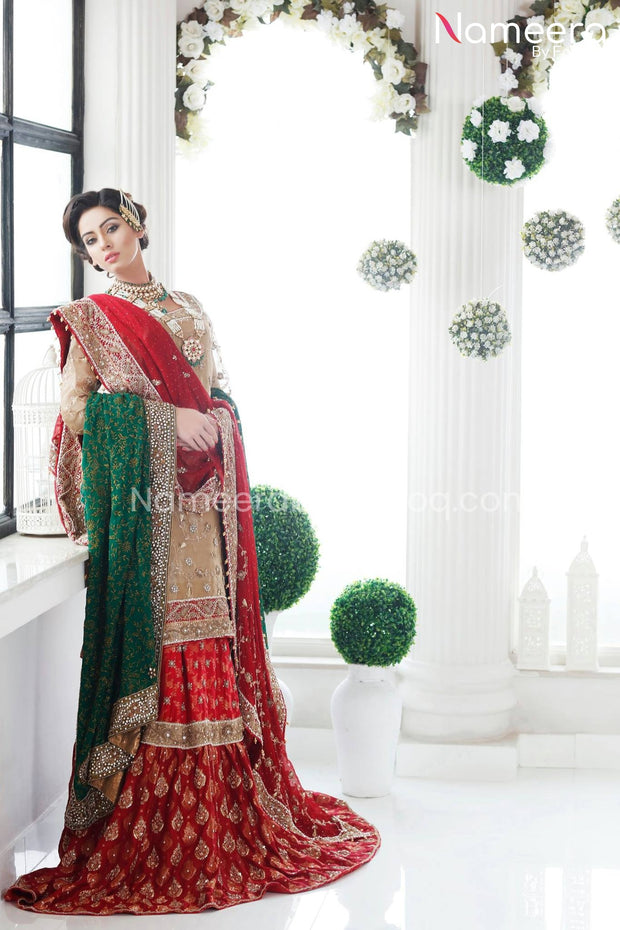 Red and Golden Dress Pakistani