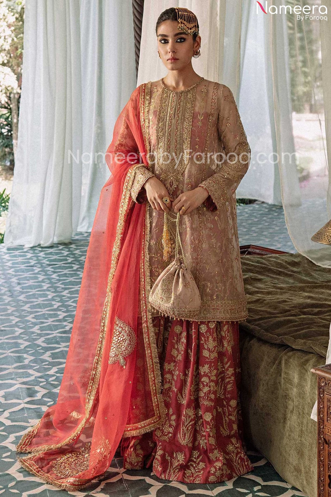 red sharara bridal