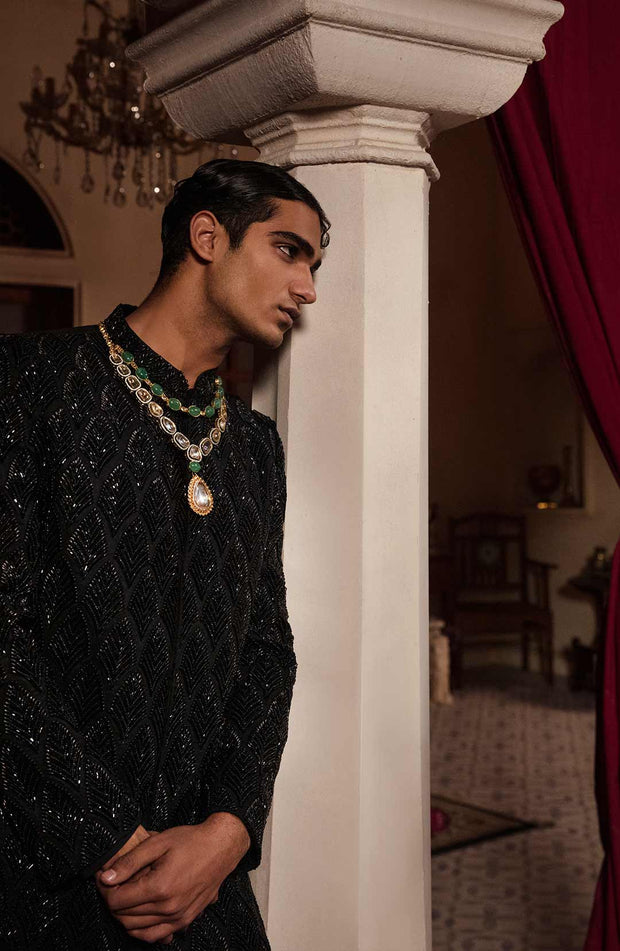 Royal Black Sherwani Trousers Style Pakistani Groom Dress