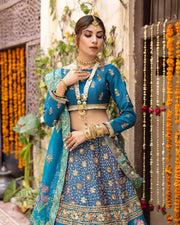 Royal Blue Lehenga Choli and Dupatta Wedding Dress for Bride