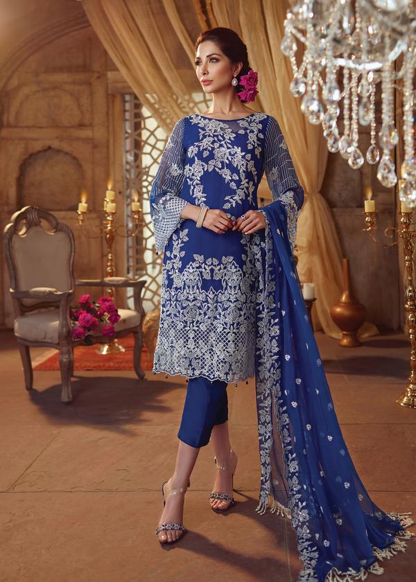 royal blue pakistani designer dresses Alizeh | Formals Collection | Royal Blue Dress 3 piece