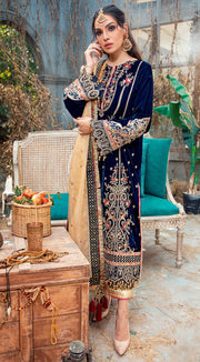 Royal Blue Pakistani Velvet Salwar Kameez Online 2022