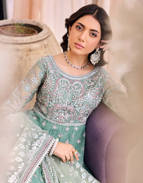 Royal Blue Pakistani Wedding Dress in Classic Frock Style