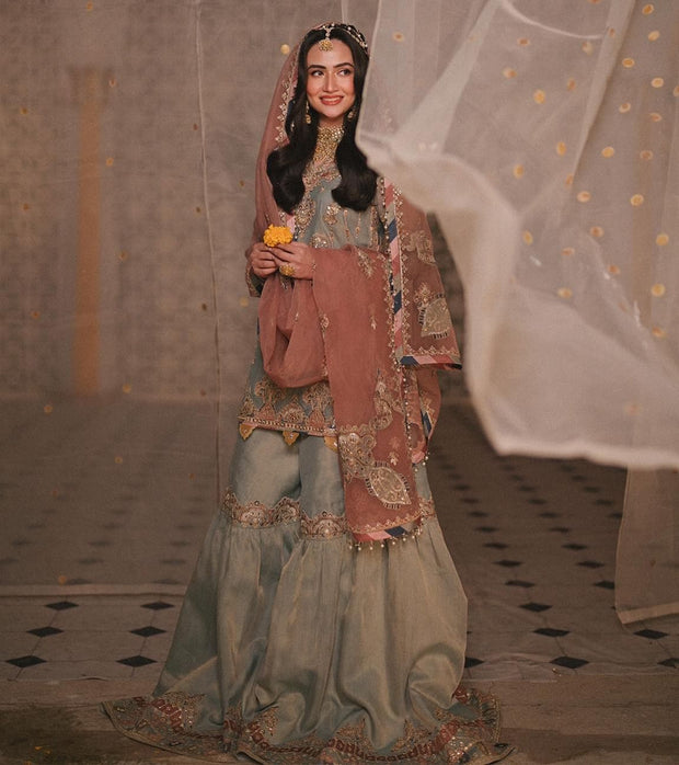 Royal Blue Sharara Kameez Dupatta Pakistani Wedding Dress