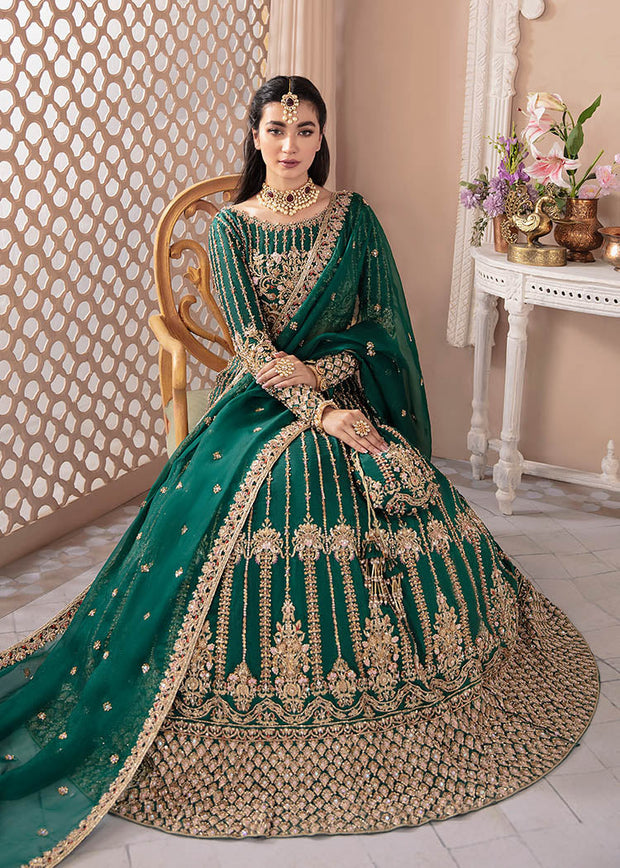 Royal Bottle Green Bridal Lehenga Choli and Dupatta Dress