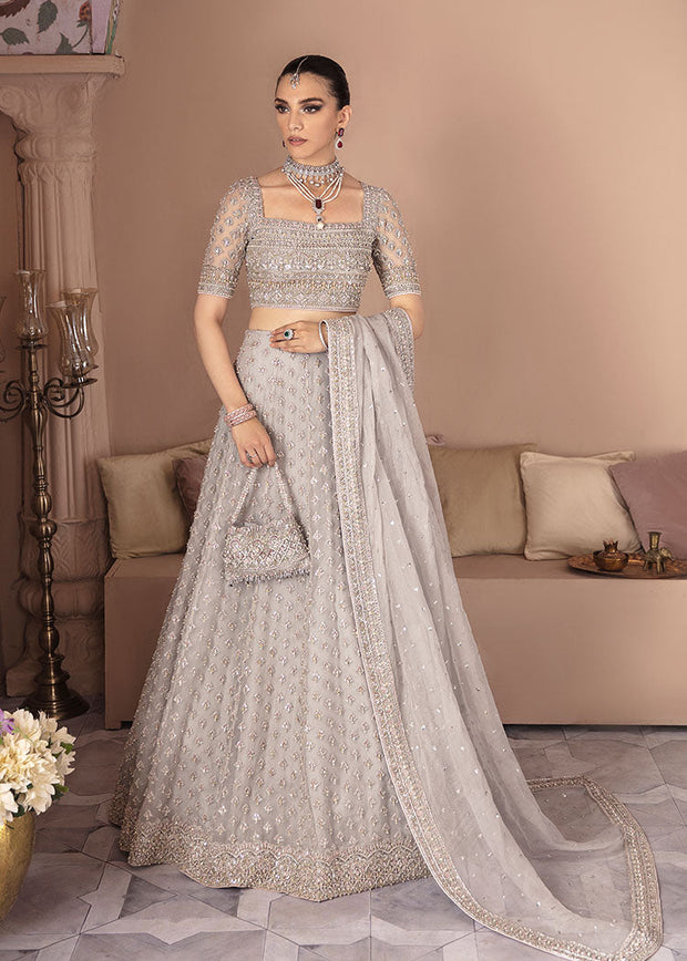 Royal Bridal Grey Lehenga Choli Dupatta Dress for Wedding