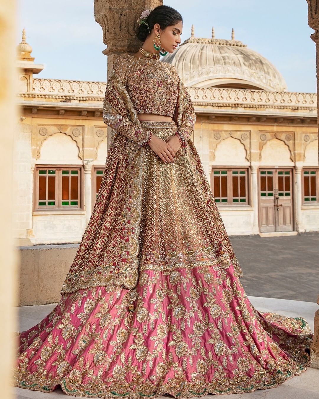 Luxurious Gold Pakistani Bridal Lehenga for Weddings