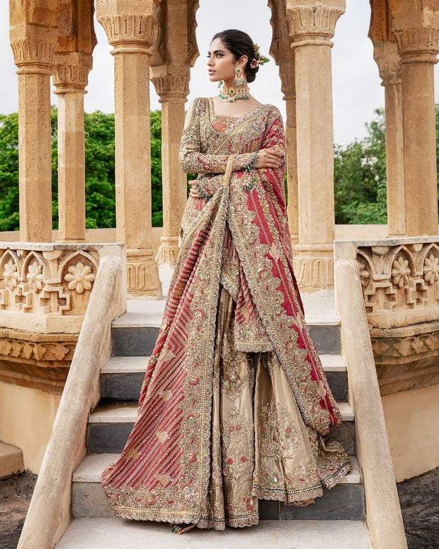 Royal Bridal Lehenga Choli Dupatta in Olive Color for Wedding