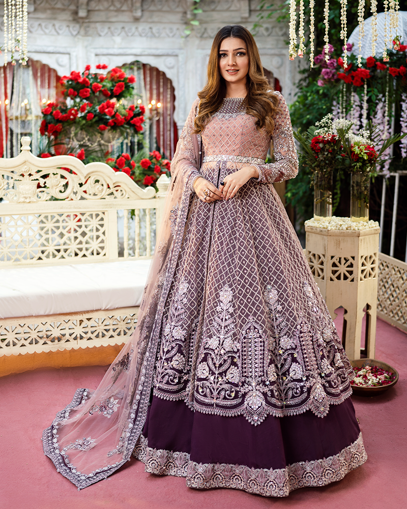 Elegant Pakistani Bridal Lehenga with Front Open Gown Design