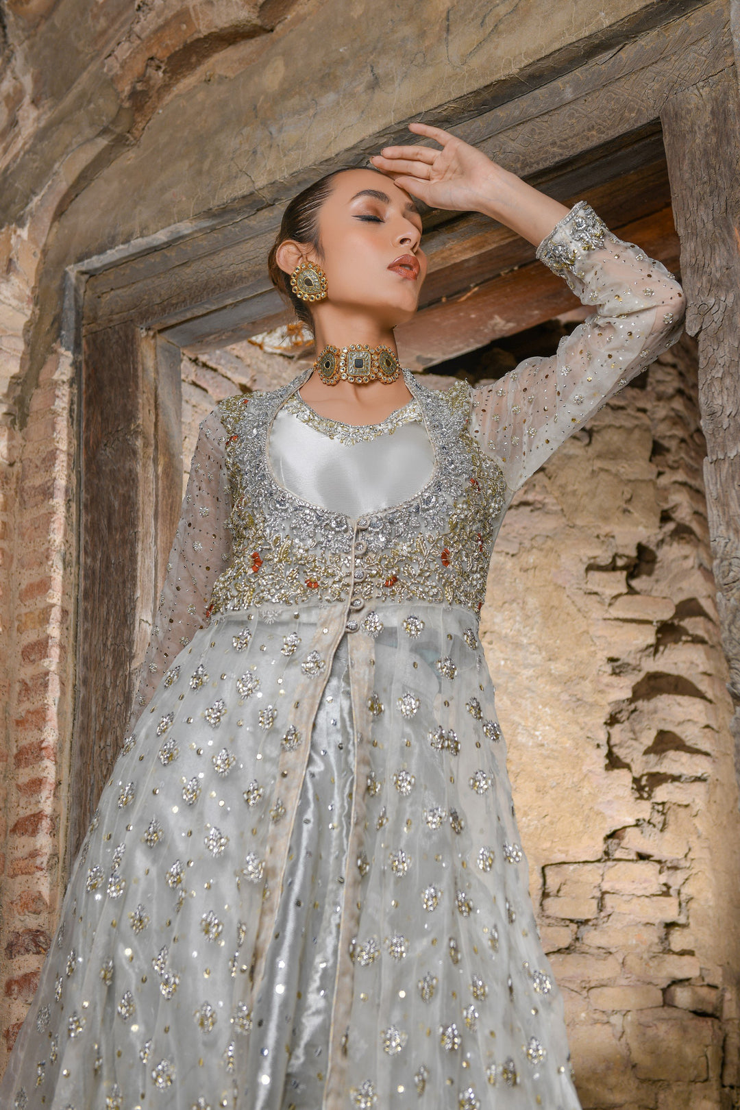 Royal Bridal Lehenga with Front Open Long Frock Dress